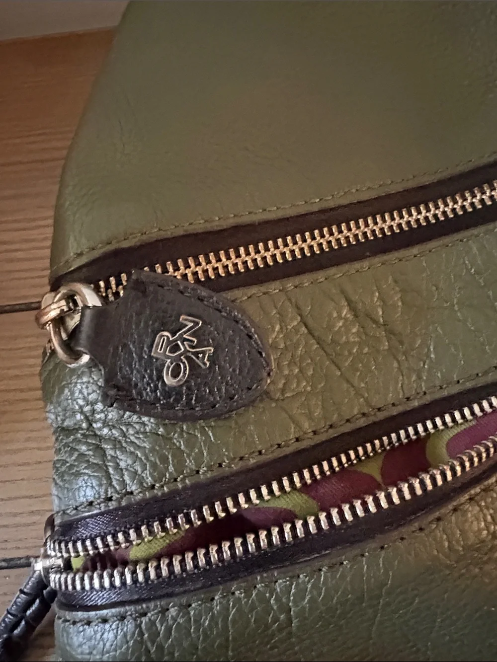 orYANY Olive Green Leather Backpack with Dual Front Zippers